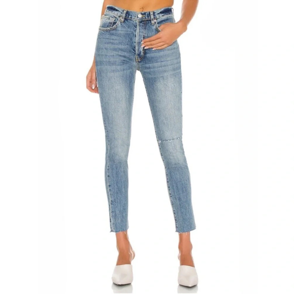 WE THE FREE PEOPLE Stella High Rise Skinny Jeans Button Fly Raw Hem